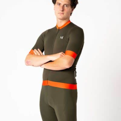 Jersey de vélo écoresponsable pour hommes Kaki - Orange