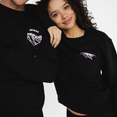 Unisex eco-vriendelijk sweatshirt Zwart zonder Moov360 (alleen in zwart) en Zwart met Moov360